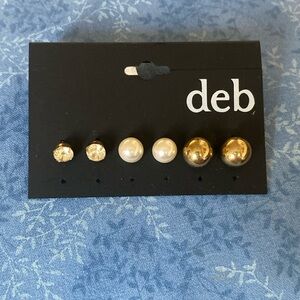 Set of deb brand cubic zirconia/faux pearl/gold-tone Ball Stud Earrings